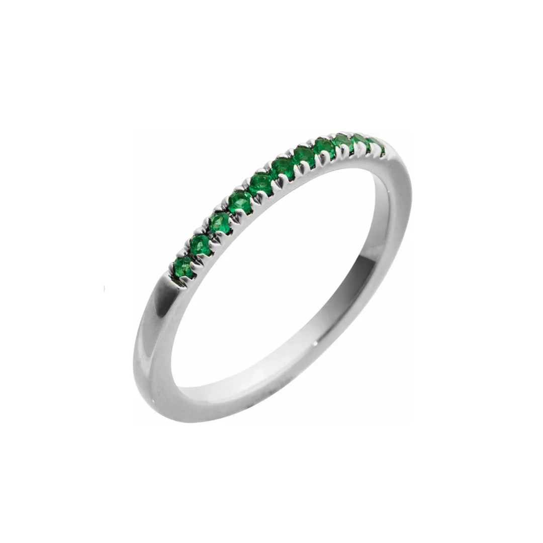 Half Pavé Birthstone Ring - White Gold