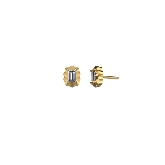 Scalloped Baguette Diamond Studs