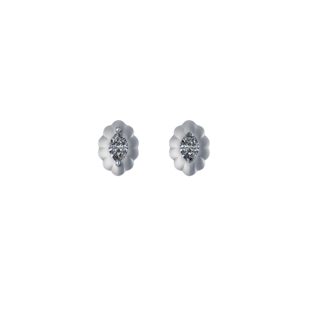 Scalloped Marquise Diamond Studs