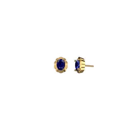 Oval Blue Sapphire Scalloped Bezel Studs
