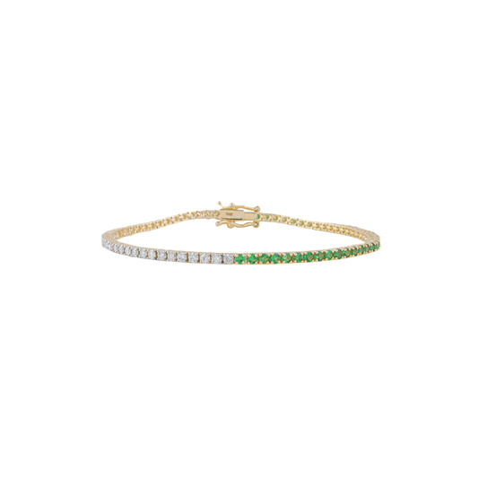 Half Diamond and Half Tsavorite Tennis Bracelet