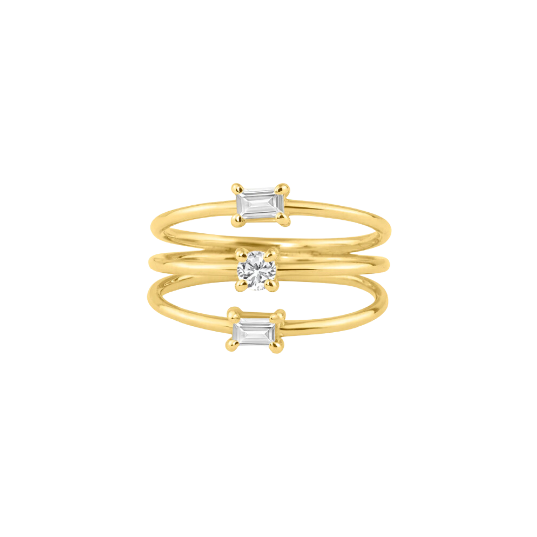 Emerald and Round Diamond Triple Stacking Ring