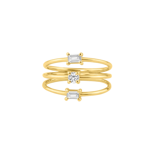 Emerald and Round Diamond Triple Stacking Ring