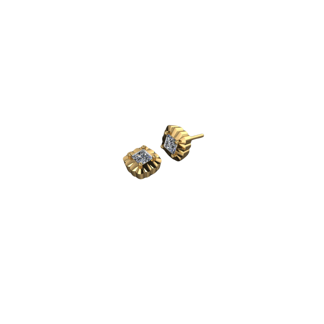 Princess Cut Scalloped Bezel Studs
