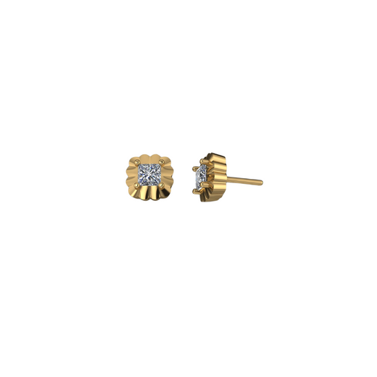 Princess Cut Scalloped Bezel Studs