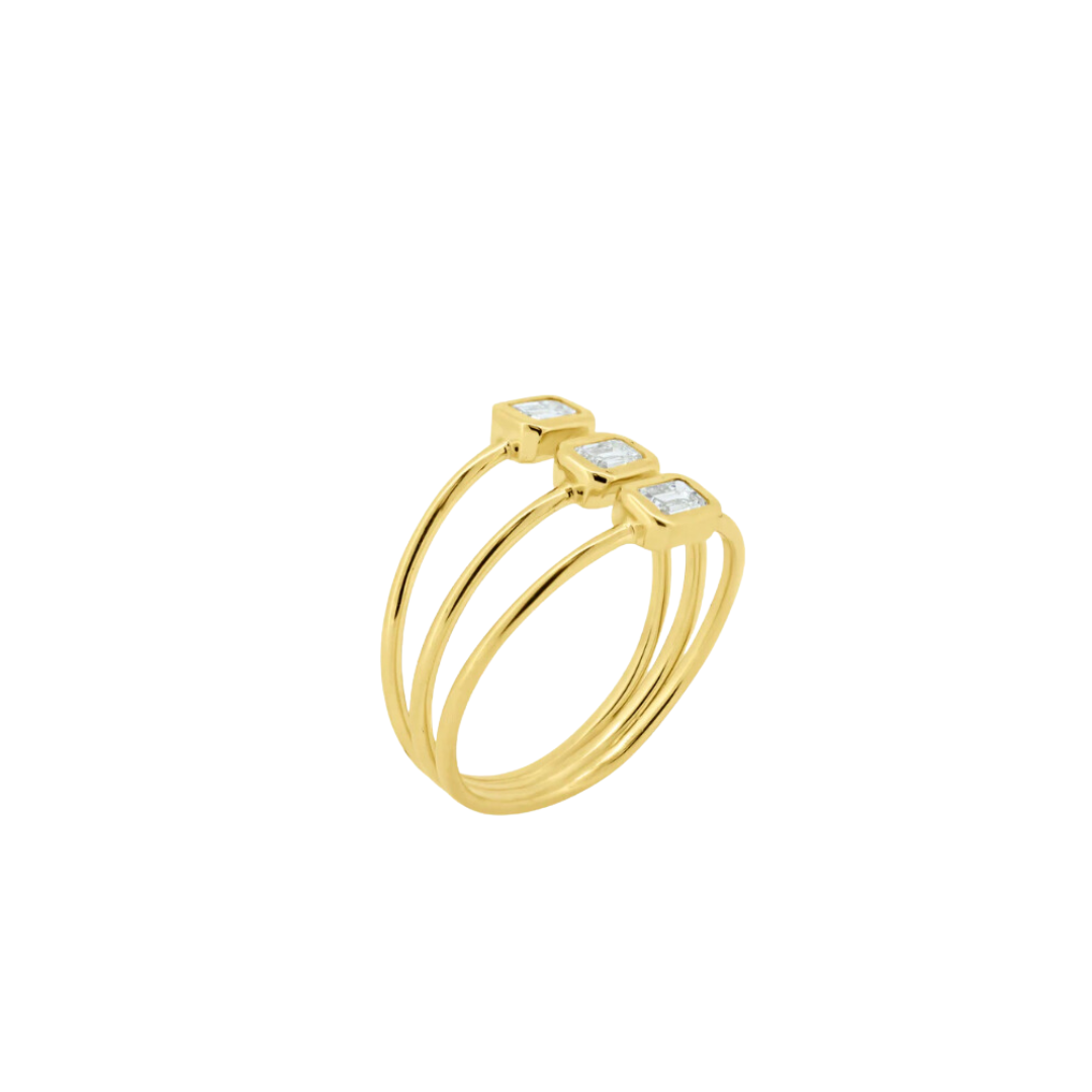 Emerald Bezel Diamond Triple Stacking Ring