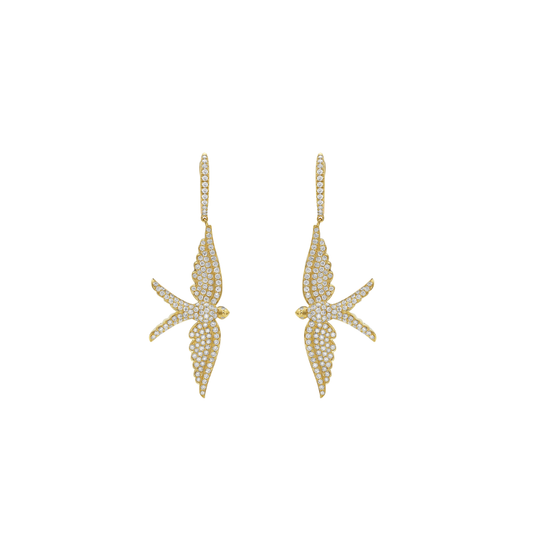 Lionheart- Wings of Love Diamond Swallow Huggie Drop Earrings