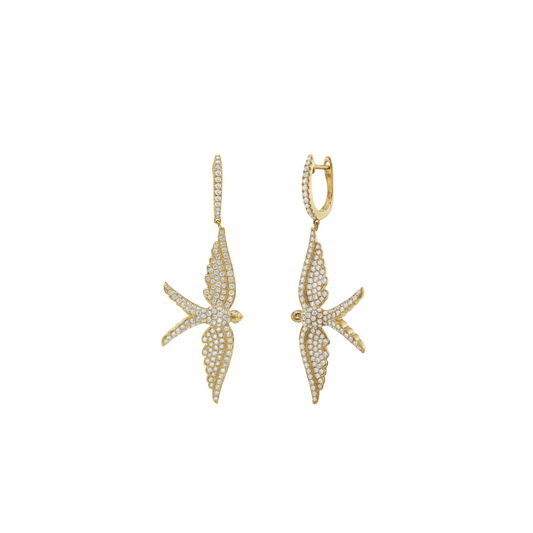 Lionheart- Wings of Love Diamond Swallow Huggie Drop Earrings