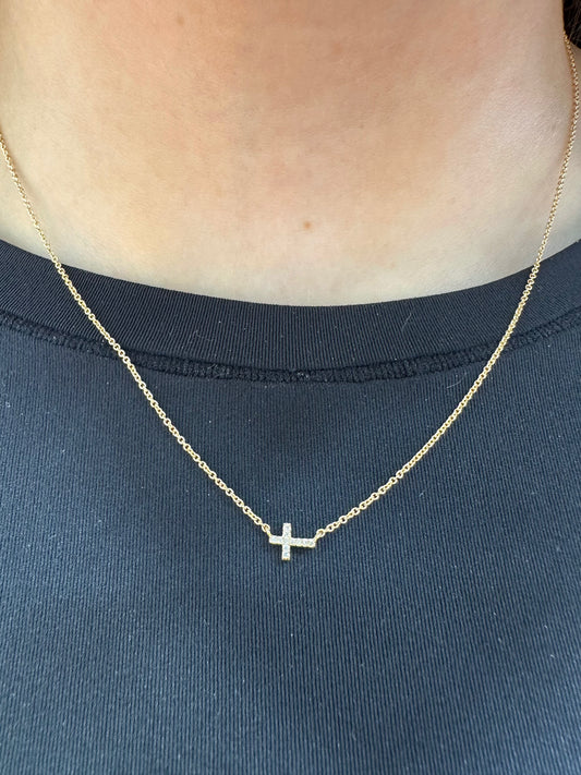 18K Mini Diamond Cross Necklace – Henri Noël