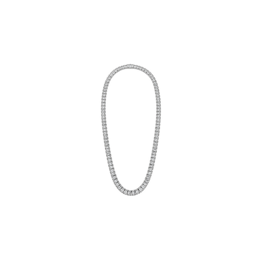 18k White Gold Emerald Cut Diamond Tennis Necklace