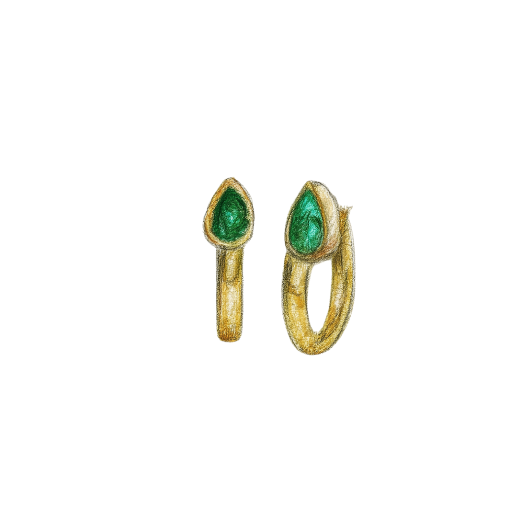 Bezel Pear Cut Emerald Huggies