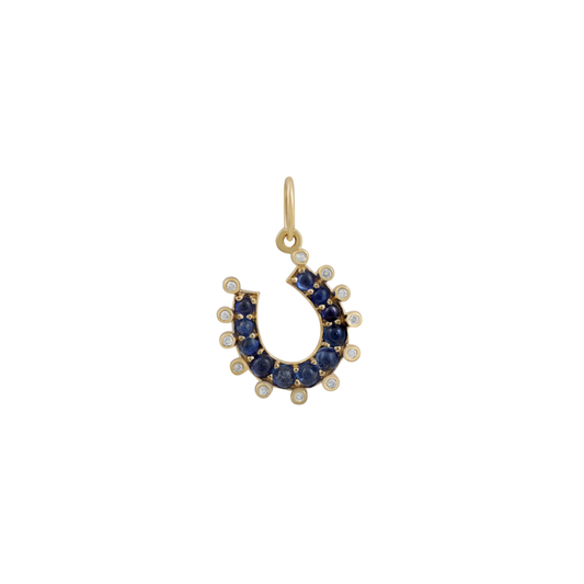 Blue Sapphire and Diamond Horseshoe Charm