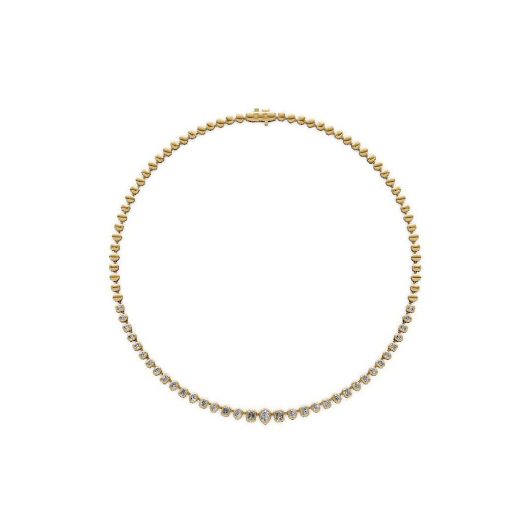 Graduated Fancy Shape Bezel Diamond Tennis Necklace