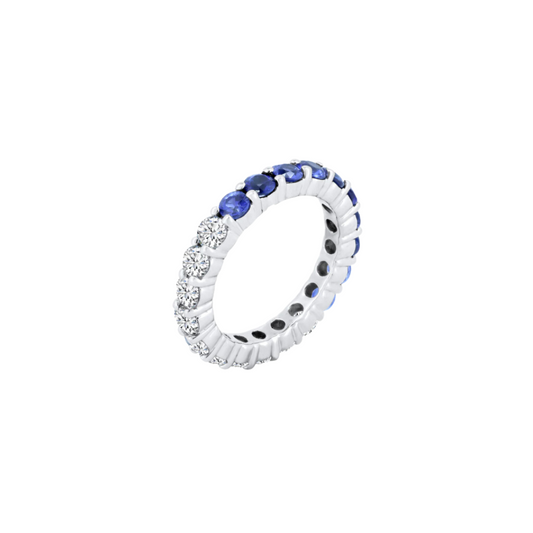 Half Blue Sapphire Half Diamond Eternity Band