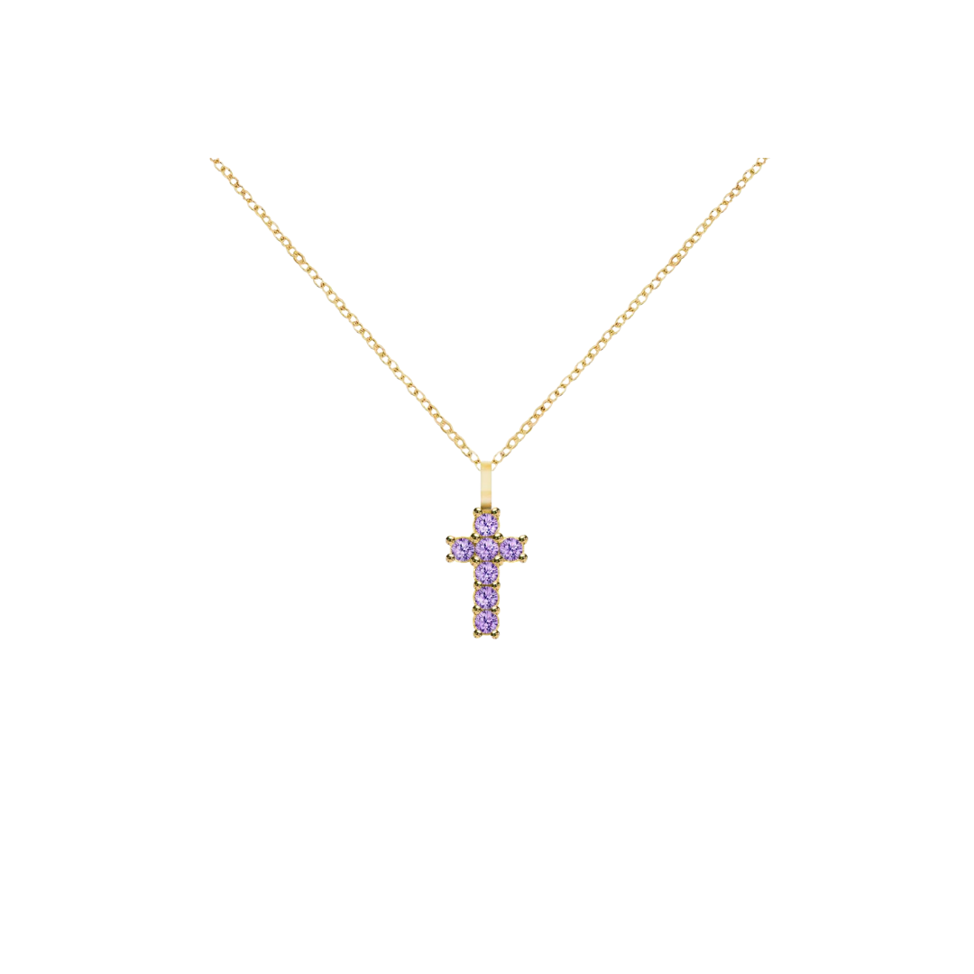 14K Gold Gemstone Cross Necklace