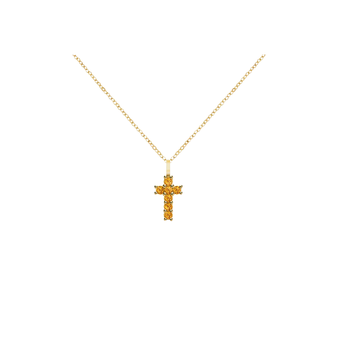 14K Gold Gemstone Cross Necklace