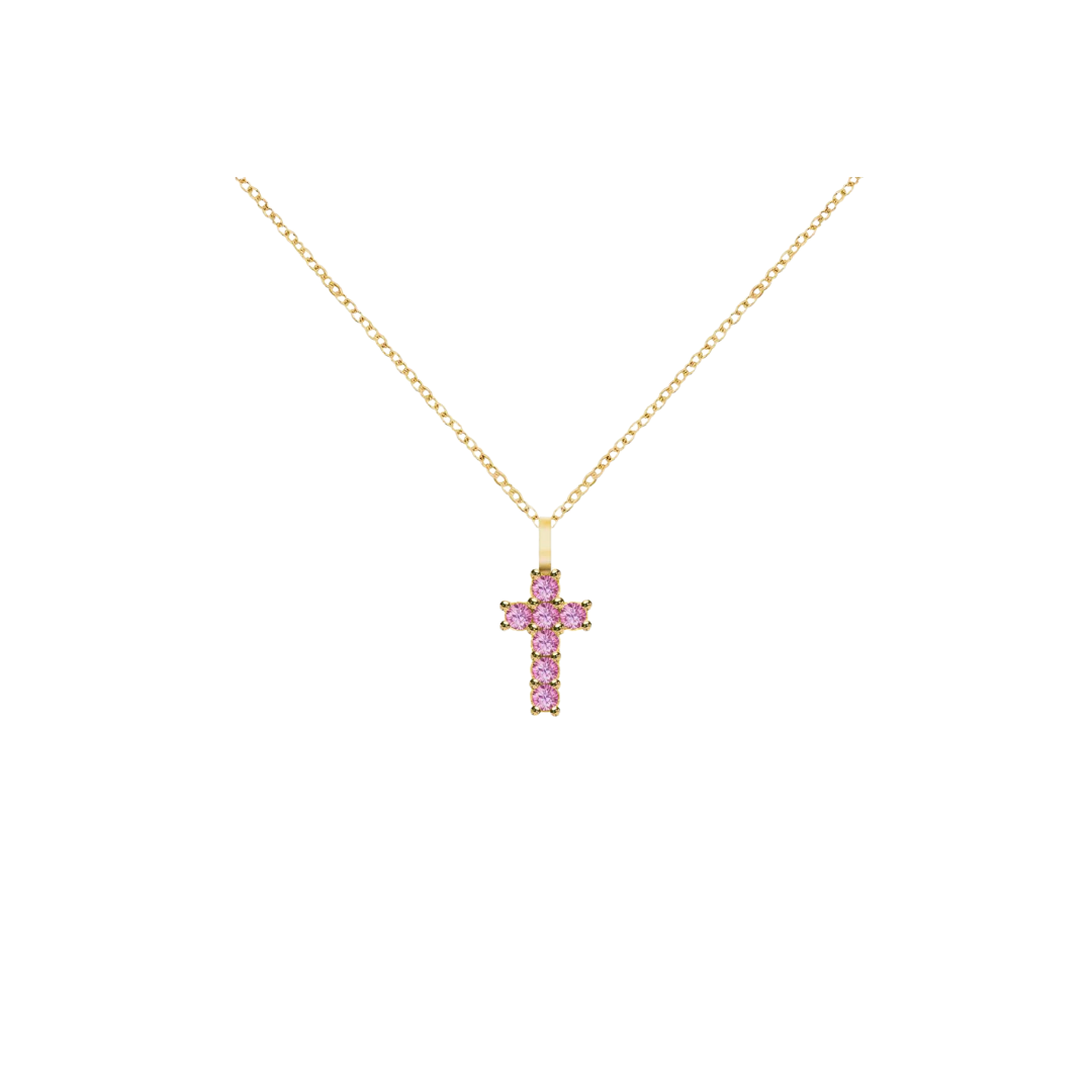 14K Gold Gemstone Cross Necklace