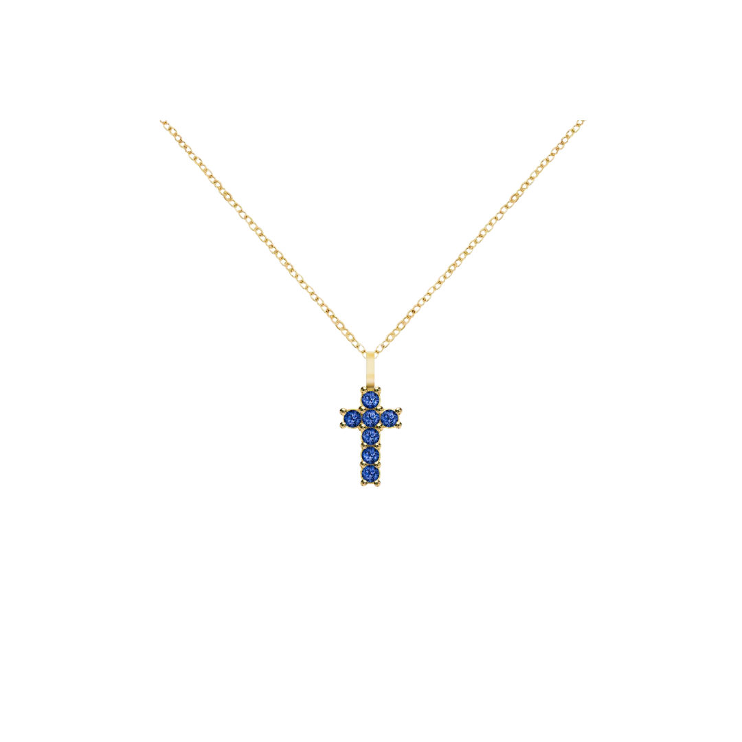 14K Gold Gemstone Cross Necklace