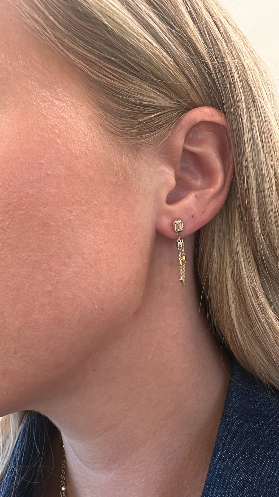 Bezel Emerald-Cut Diamond Drop Earrings
