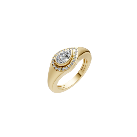 Diamond Halo Bezel Signet Pinky Rings