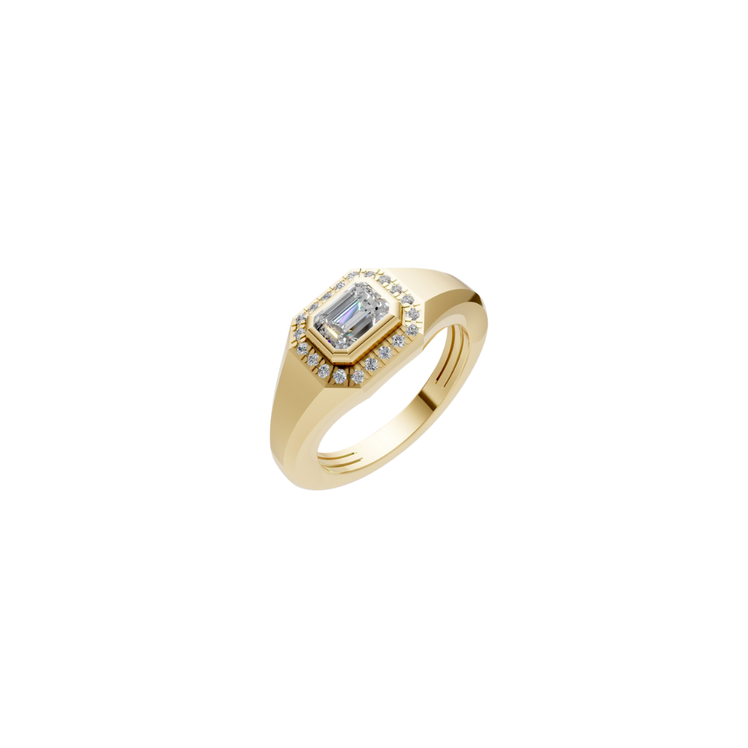 Diamond Halo Bezel Signet Pinky Rings