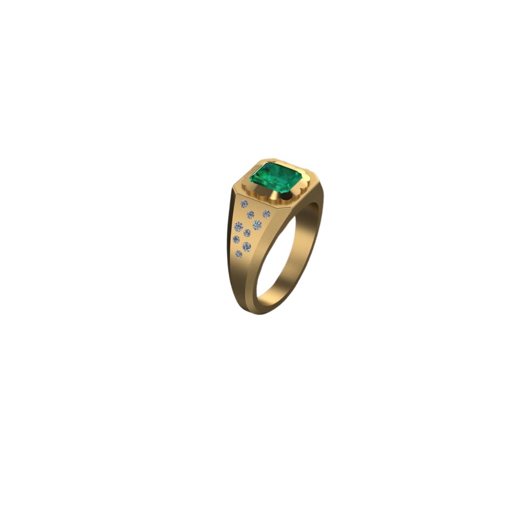 Small Scalloped Emerald Signet Ring