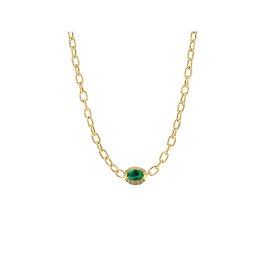 Scalloped Bezel Oval Emerald Pendant Necklace