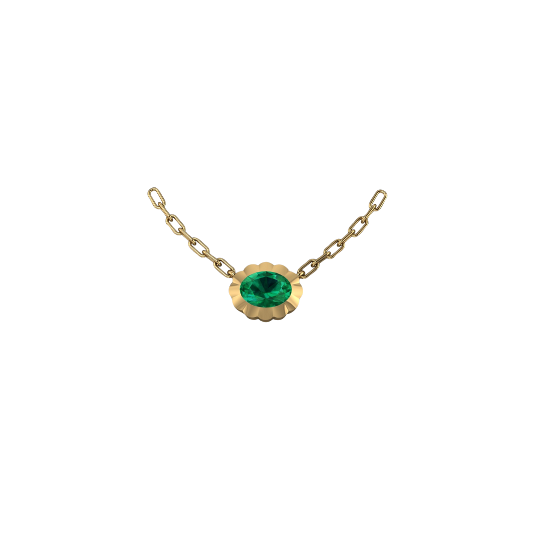 Scalloped Bezel Oval Emerald Pendant Necklace