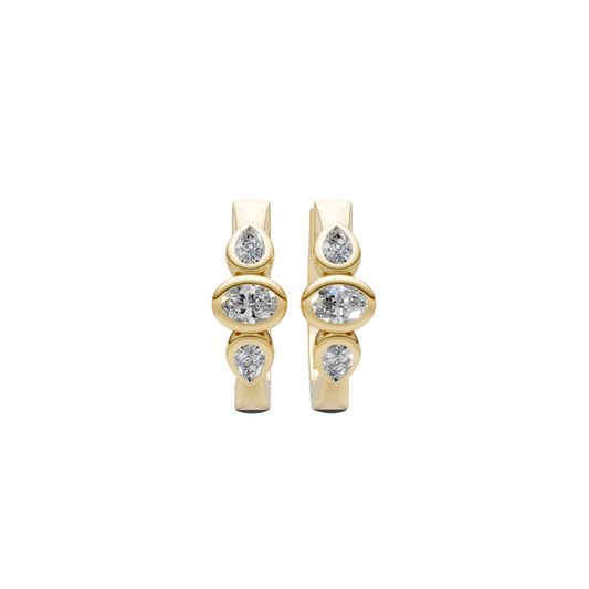 Bezel Diamond Oval and Pear Mini Hoops