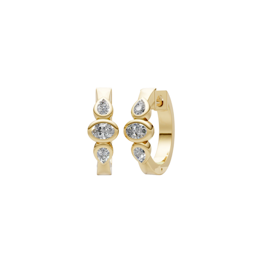 Bezel Diamond Oval and Pear Mini Hoops