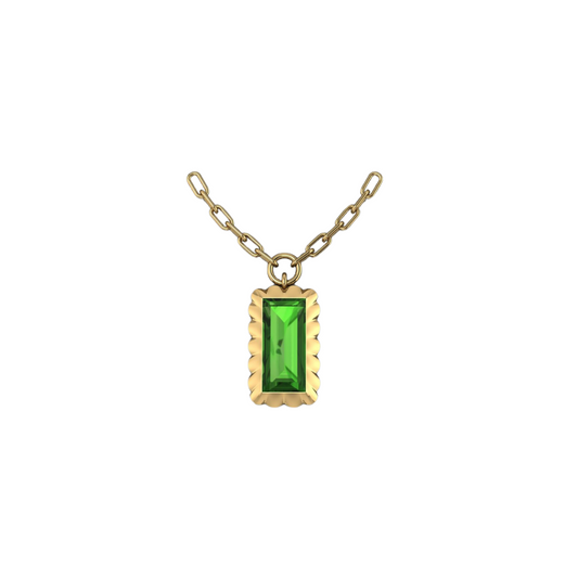 Scalloped Bezel Rectangular Tourmaline Pendant Necklace