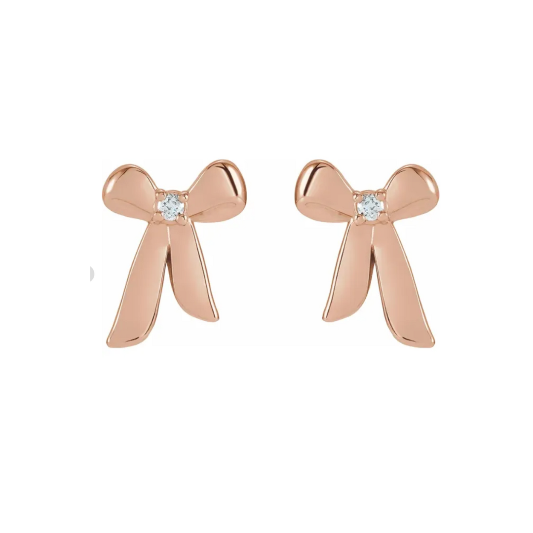 Gold and Diamond Bow Earrings