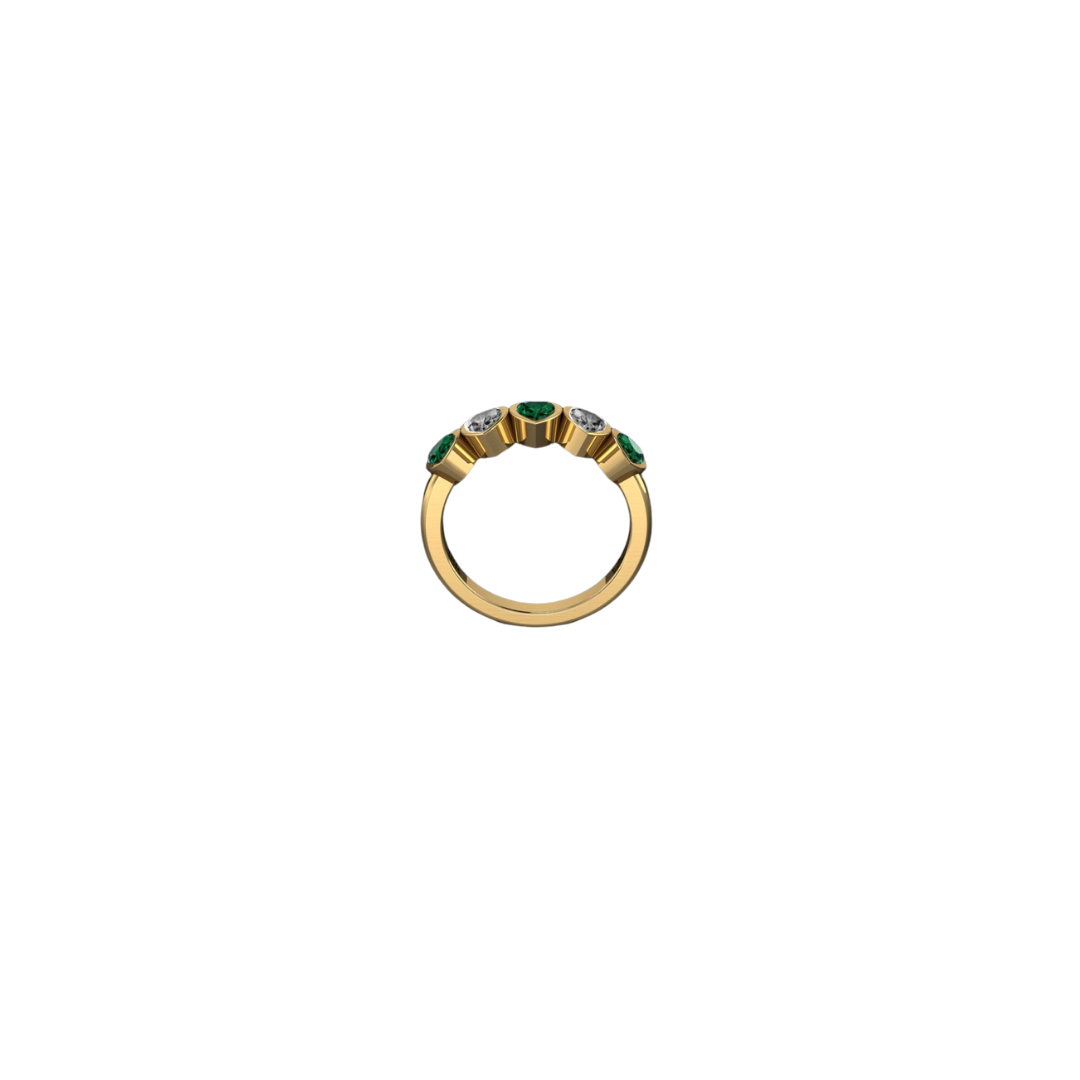 Bezel Emerald and Diamond Heart Ring