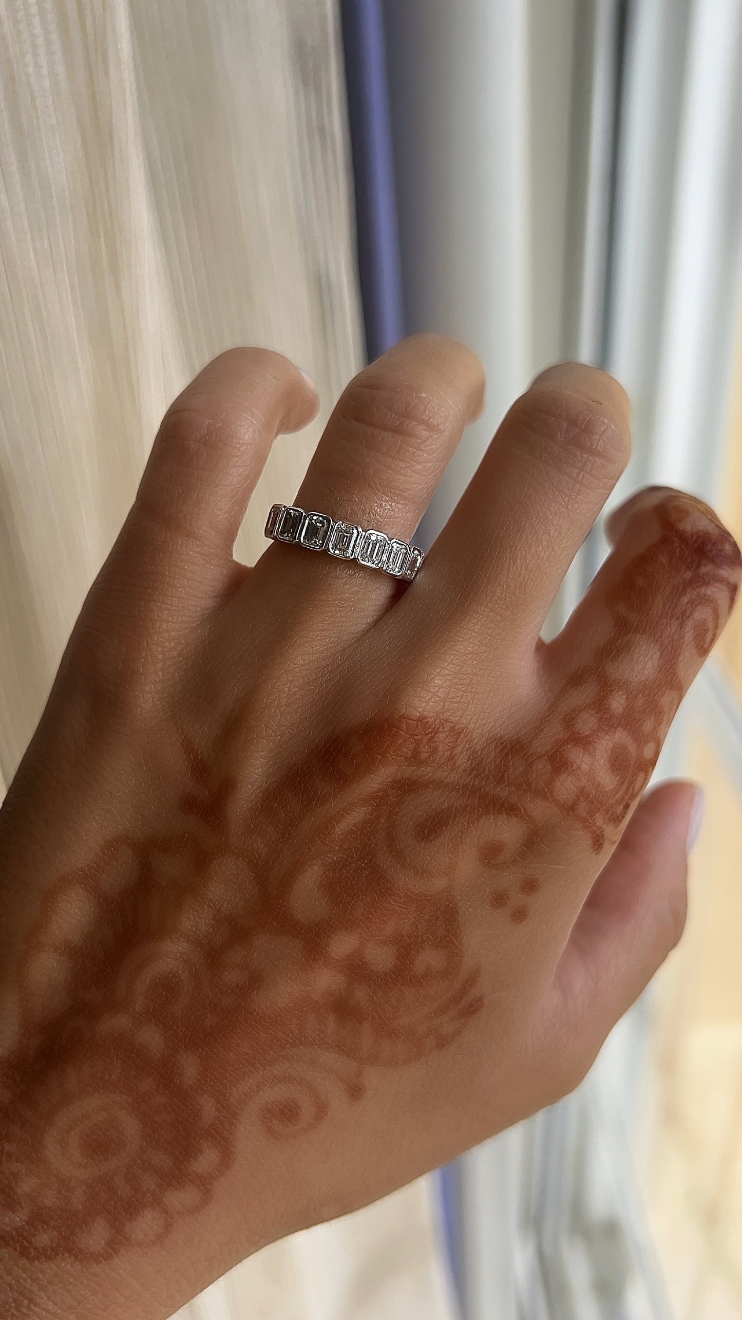 bezel emerald wedding band white gold