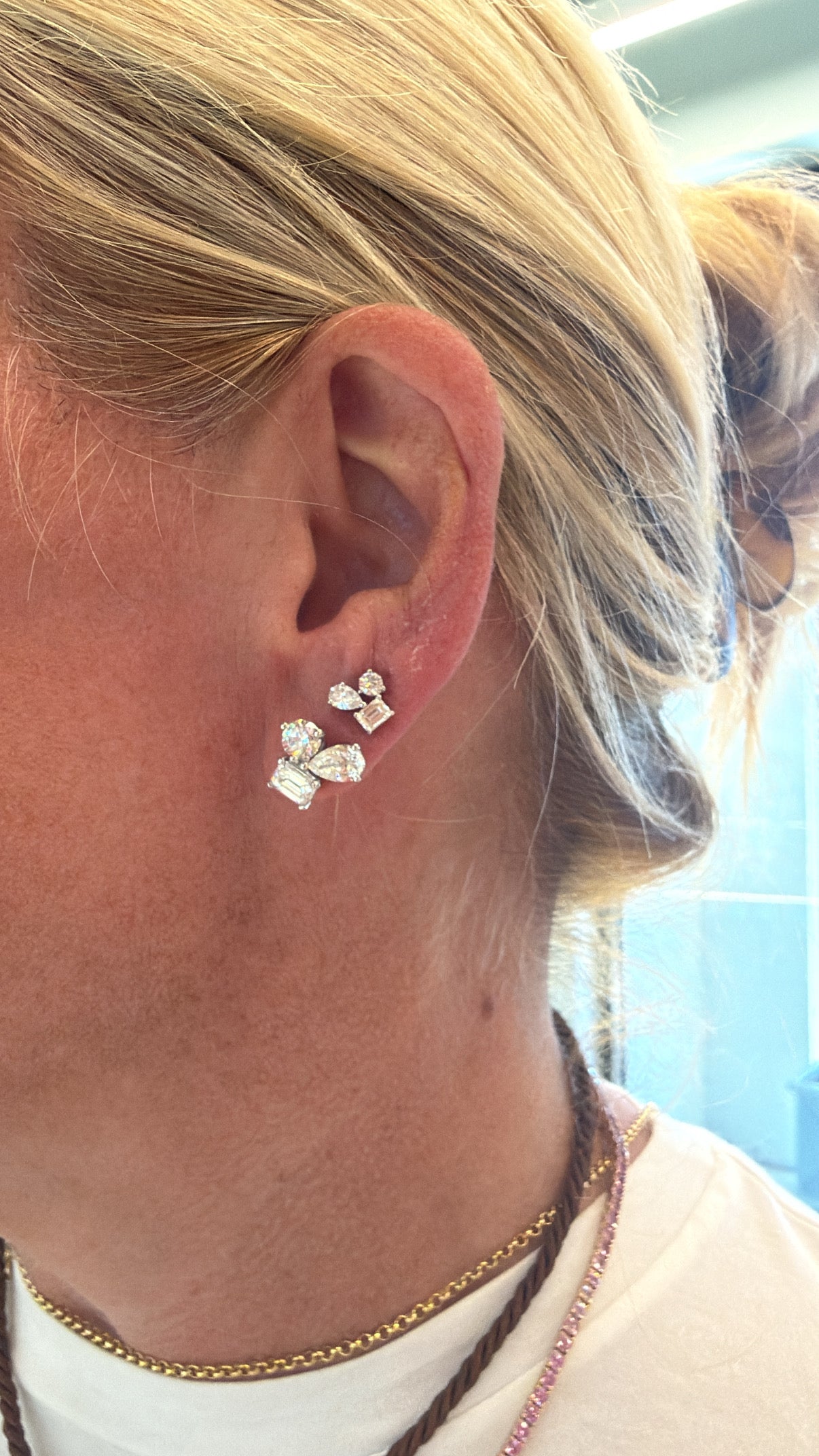 Emerald Pear Diamond Studs