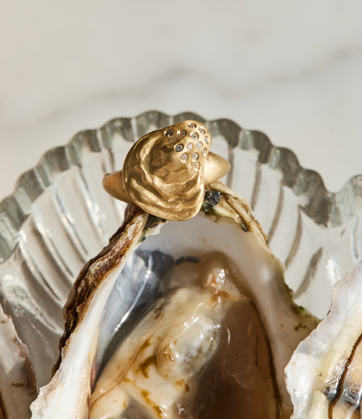 Diamond Shell Signet Ring