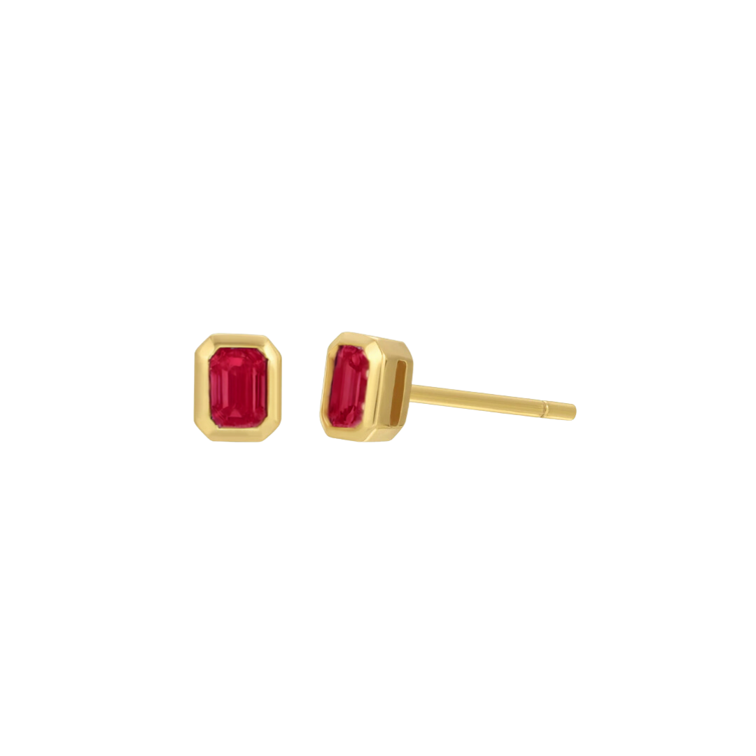 Emerald-Cut Birthstone Bezel Studs