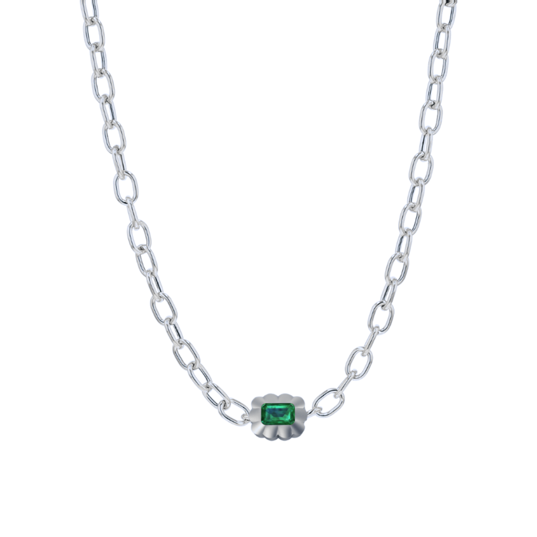 Scalloped Bezel Emerald Pendant Necklace