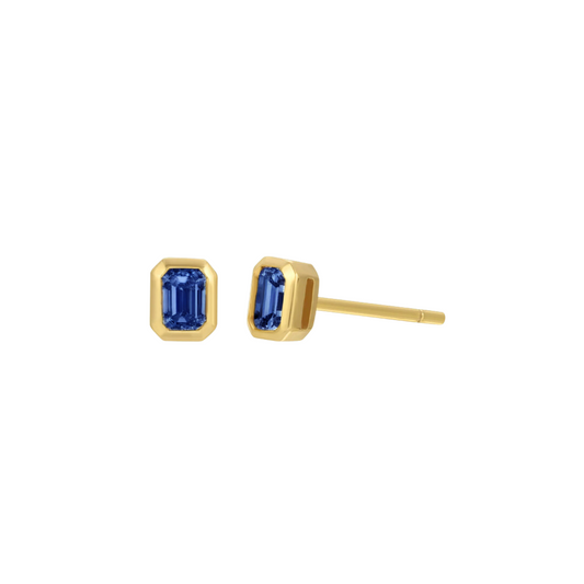 Emerald-Cut Birthstone Bezel Studs