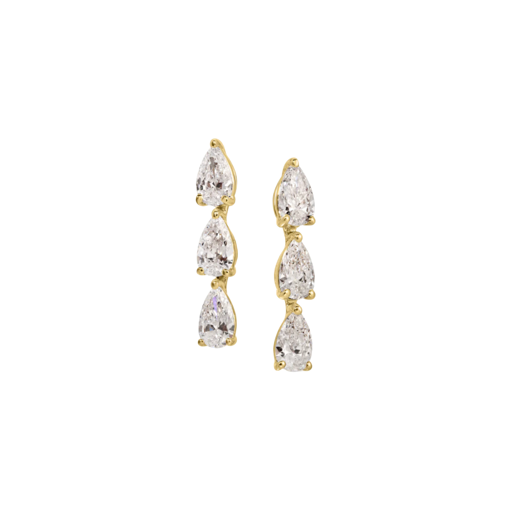 Triple Pear Diamond Drop Earrings