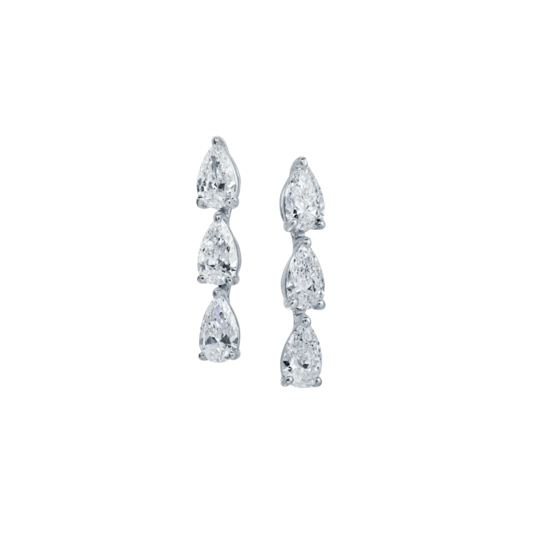 Triple Pear Diamond Drop Earrings