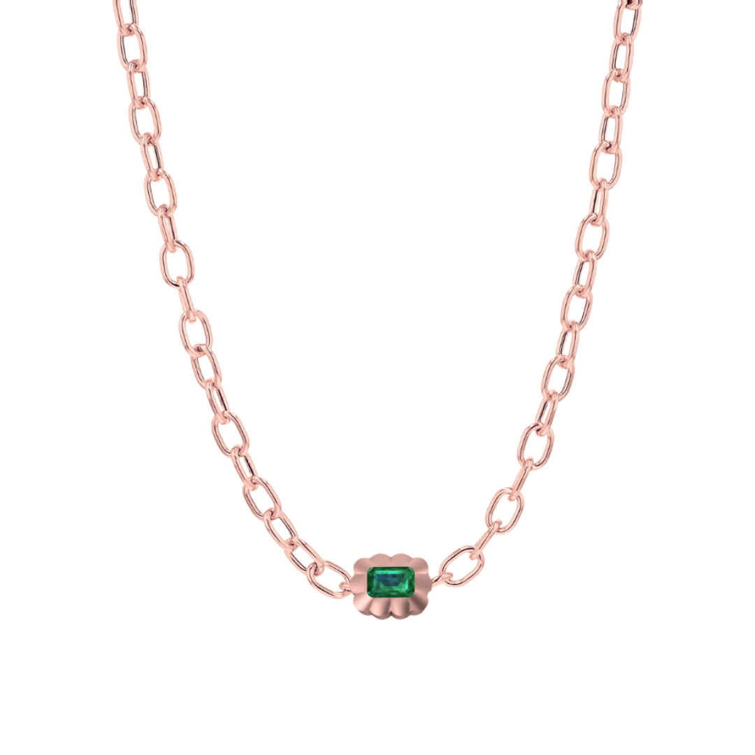 Scalloped Bezel Emerald Pendant Necklace