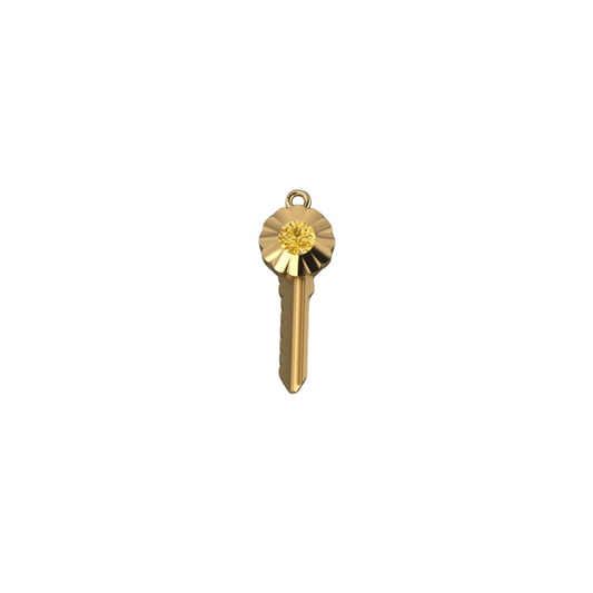 Round Yellow Diamond Scalloped Key Pendant