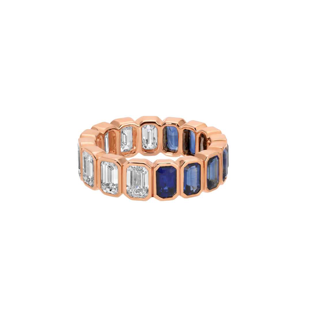 Half Blue Sapphire Half Diamond Bezel Eternity Band