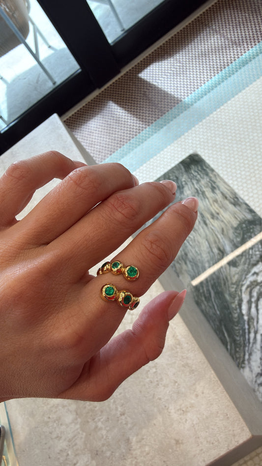 Bubble Bezel Emerald Bypass Ring