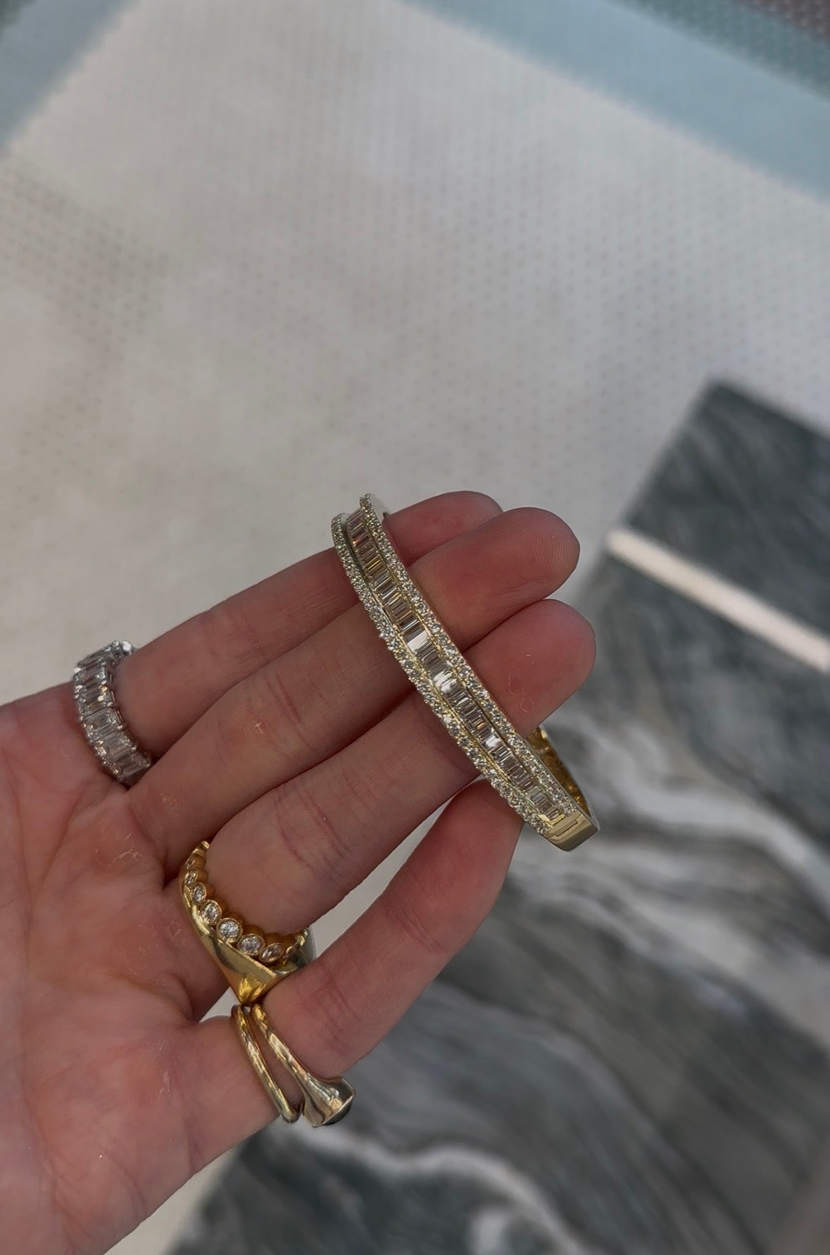 Baguette and Round Diamond Bangle