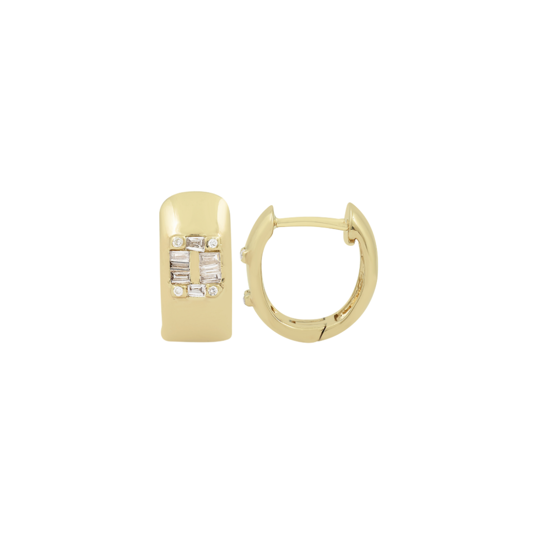 Baguette and Round Diamond Chunky Huggies – Henri Noël