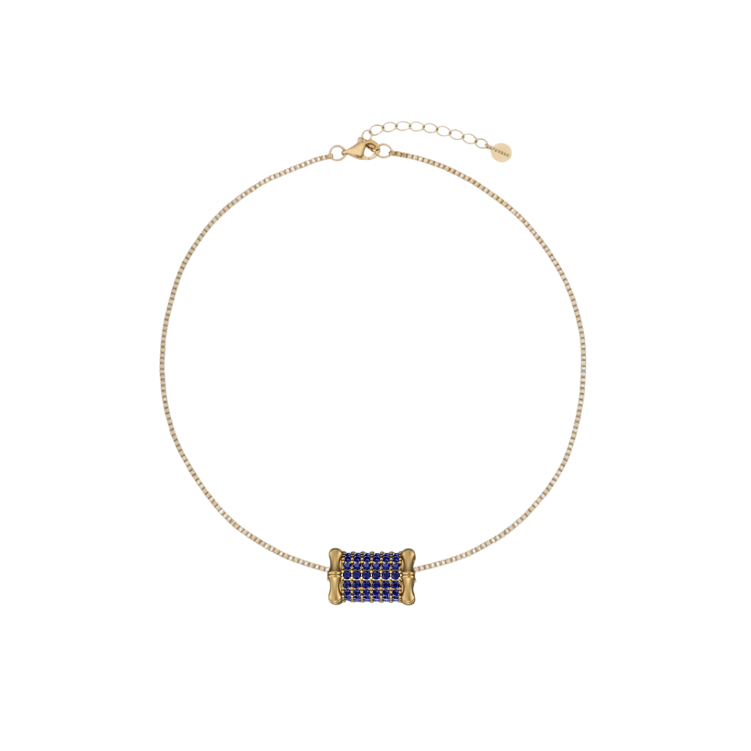 Large Bamboo Blue Sapphire Barrel Necklace