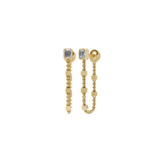 Bezel Emerald-Cut Diamond Drop Earrings – Henri Noël