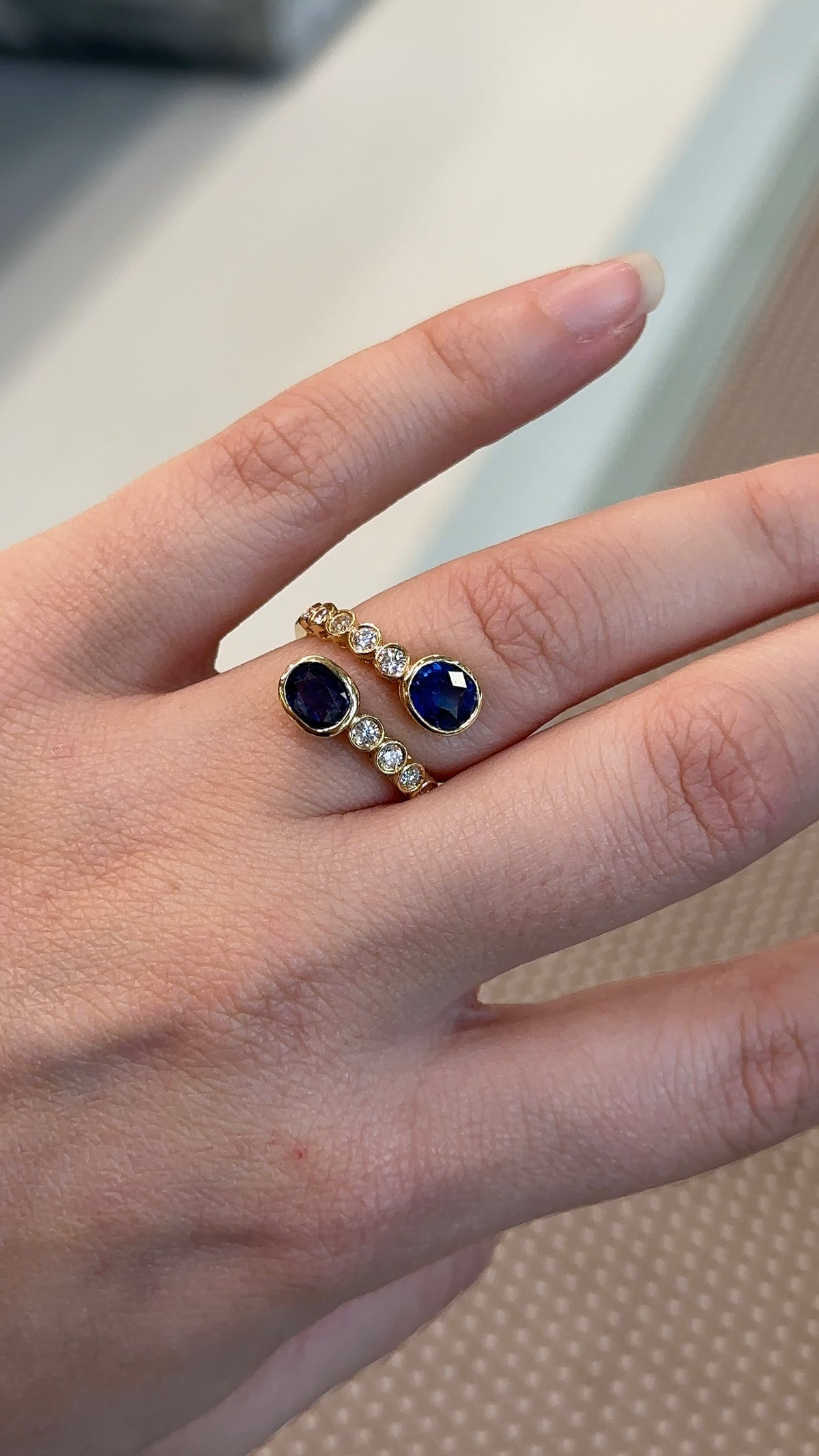 Bezel Blue Sapphire and Diamond Ring – Henri Noël